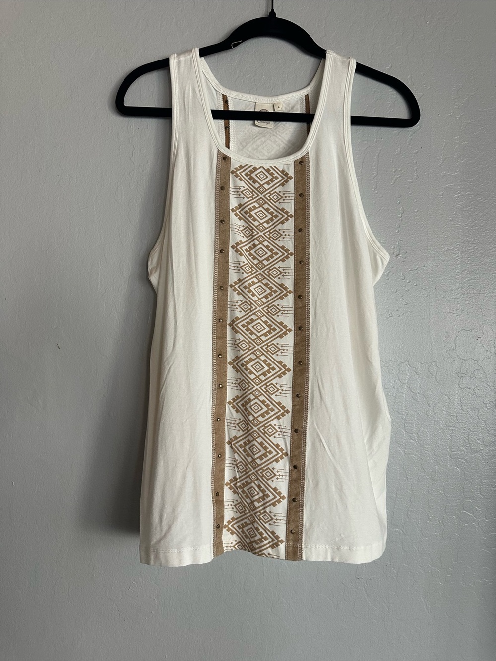 Women's White Tank Top with Tan Designed Panel